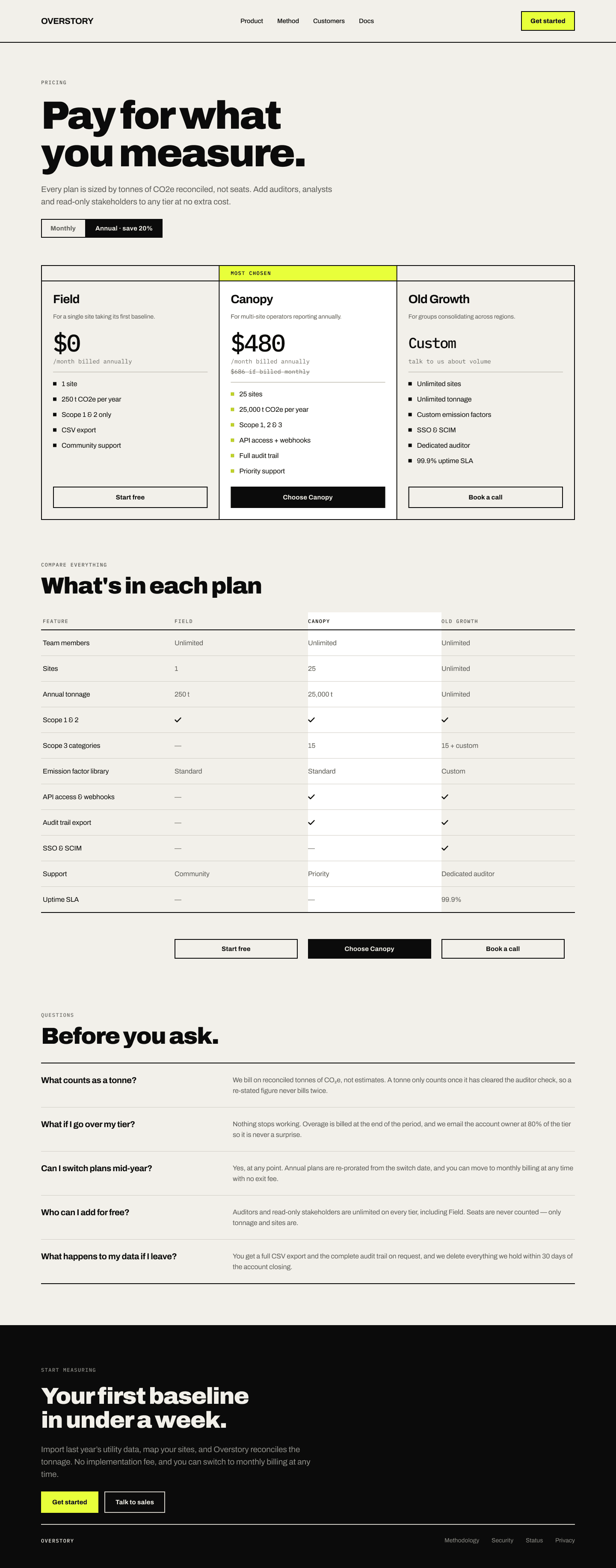 Overstory website: screen