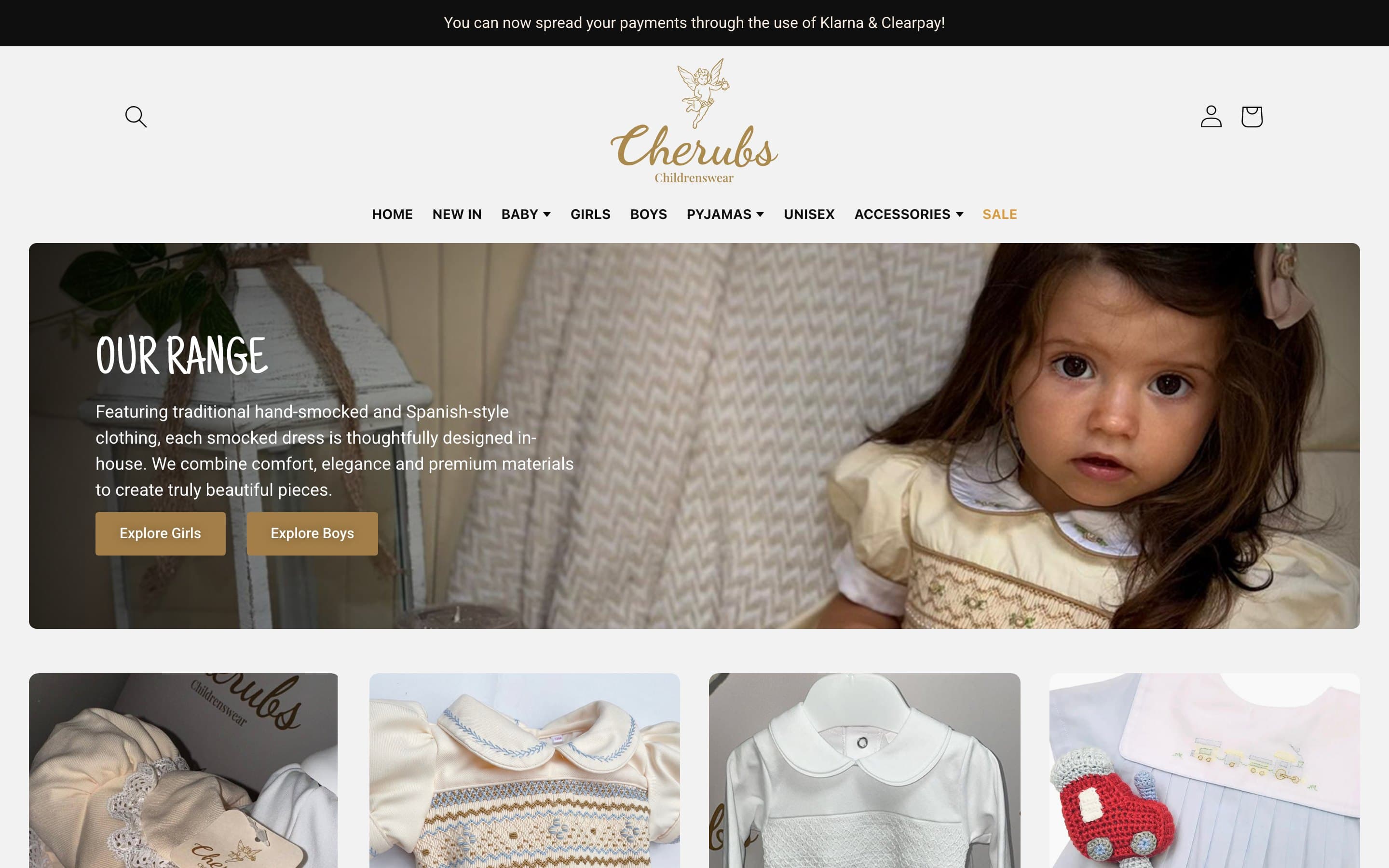 Cherubs Childrenswear website homepage