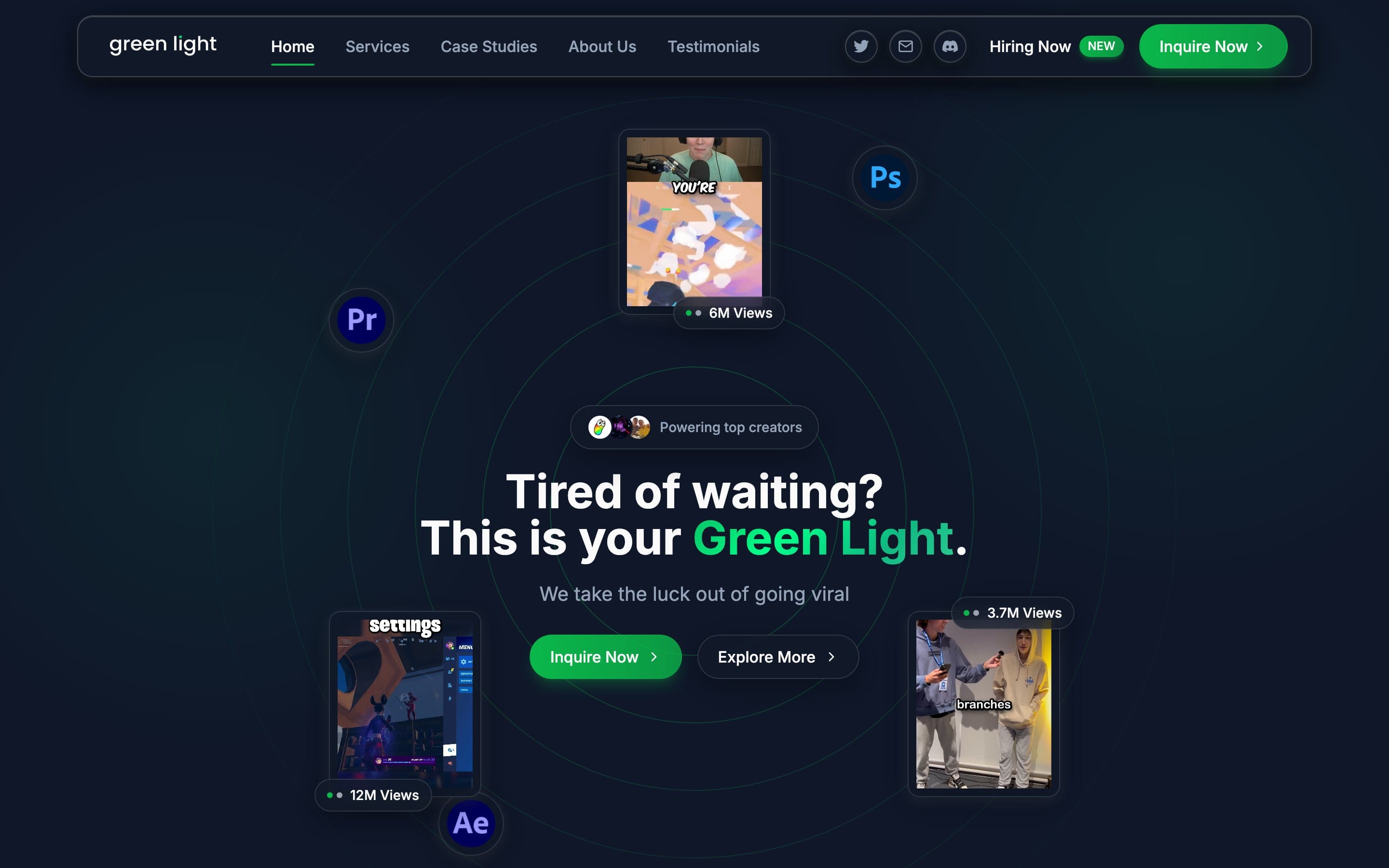 Green Light website homepage on desktop